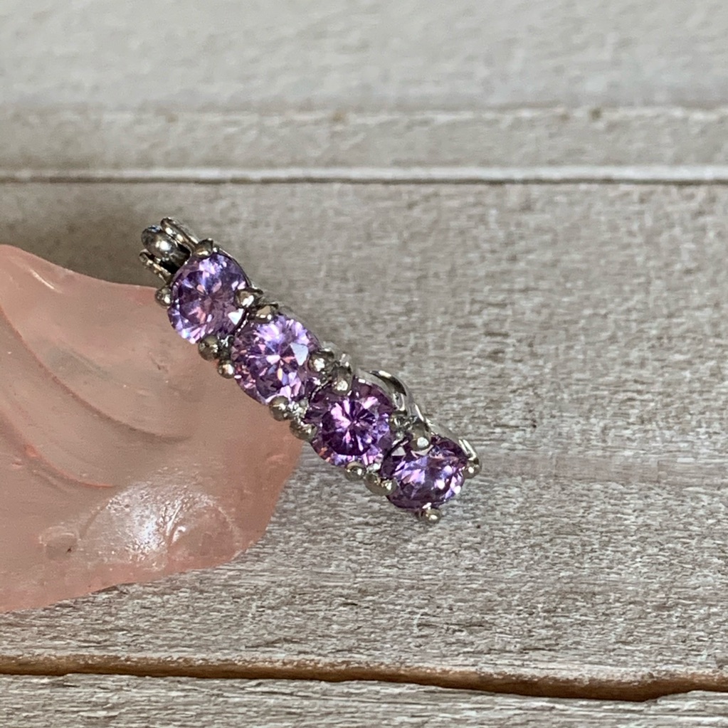 Purple Quad Gem Reverse Dangle Navel Ring 16 Gauge Belly Button Ring